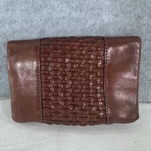 VTIG M.M. Kane Leather Congac Brown Woven Leather Wallet Bifold Snap BOHO